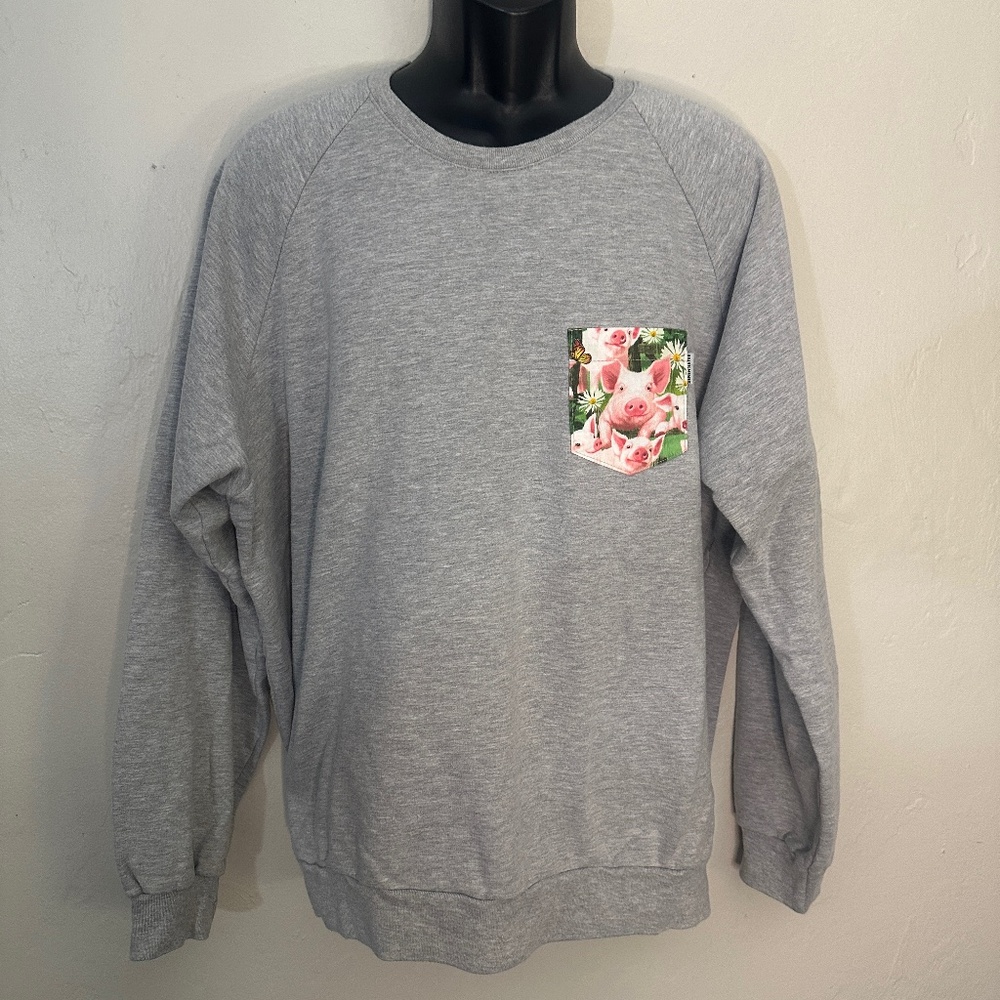 Pigs in Flowers Fleece Pullover 27" armpit to armpit seams Cotton blend